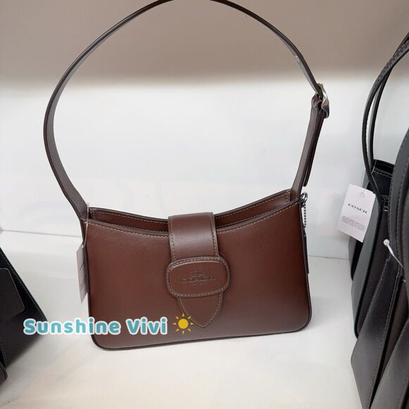 NWT Coach CAA92 Eliza Shoulder Bag Zipper Closure Smooth Leather/Silver/Maple - Picture 1 of 9